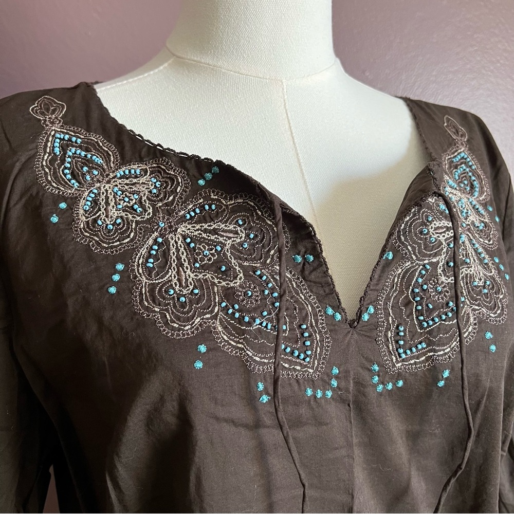 Ann Taylor Loft Brown Peasant Top - Picture 3 of 8